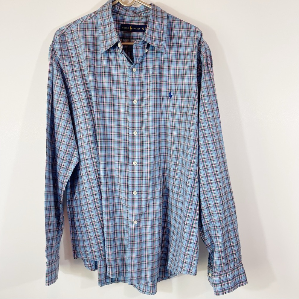 Ralph Lauren Blue Plaid Long Sleeve Button Down Size XL